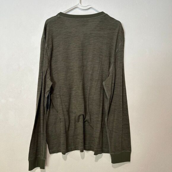 Liverpool Los Angeles Olive Striped Henley Long Sleeve Shirt XL - Picture 2 of 6